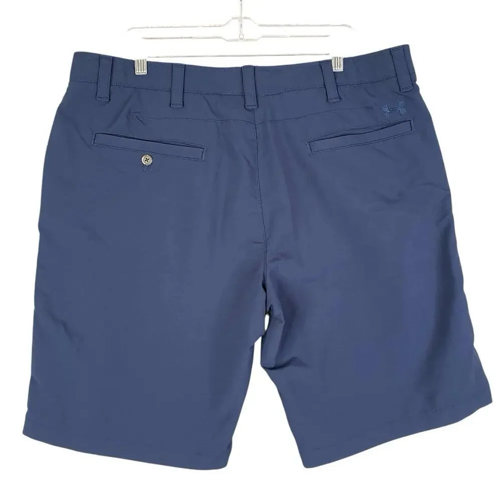 Under Armour Shorts UA Mens Size 40 Chino Loose Navy Blue Heat Gear Flat Front